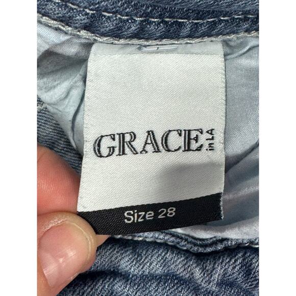 Grace in L.A. Women's Easy Fit Embellished Bootcut Blue Denim Jeans - 28 (29x33) - Picture 6 of 7